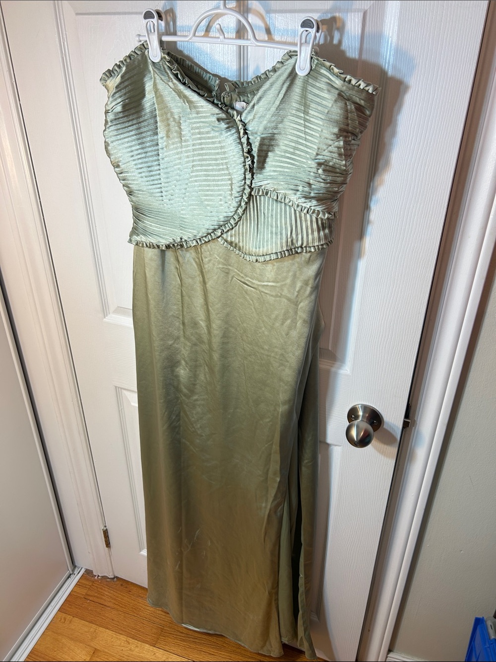Meshki Larissa Satin Maxi Dress With Ruched Petals - Sage - Picture 5 of 11